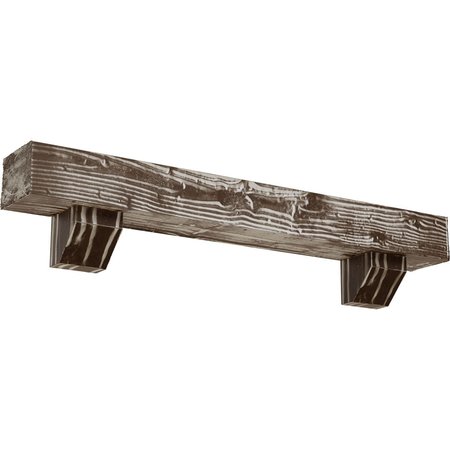 EKENA MILLWORK Kit w/ Ashford Corbels, Vintage Mahogany, 4"H  x 6"D x 84"W Sandblasted Faux Wood Fireplace ManteL MANUSD04X06X84ASVM